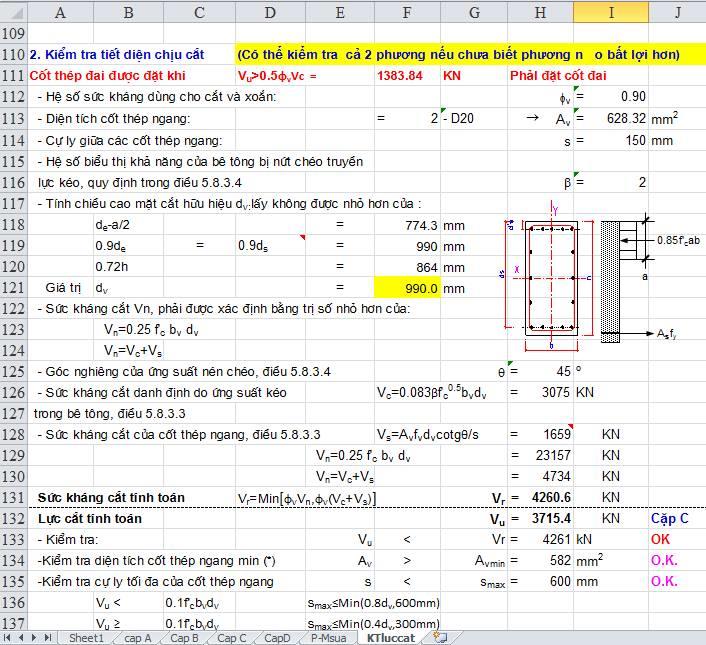 Excel Kiểm toán - tính toán trụ thân hẹp giai đoạn thiết kế bản vẽ thi công