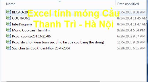 Excel tính móng Cầu Thanh Trì - Hà Nội