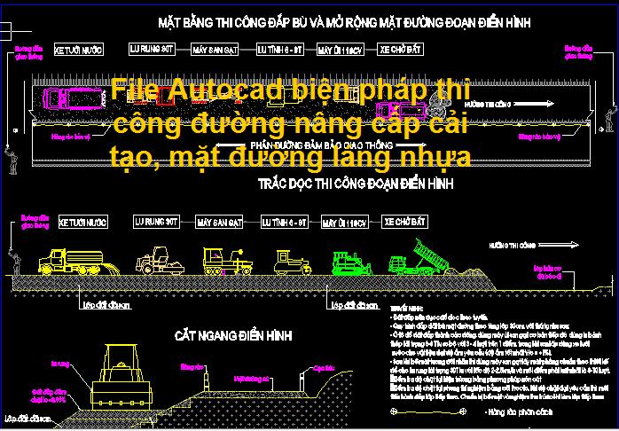 File Autocad biện pháp thi công đường nâng cấp cải tạo, mặt đường láng nhựa